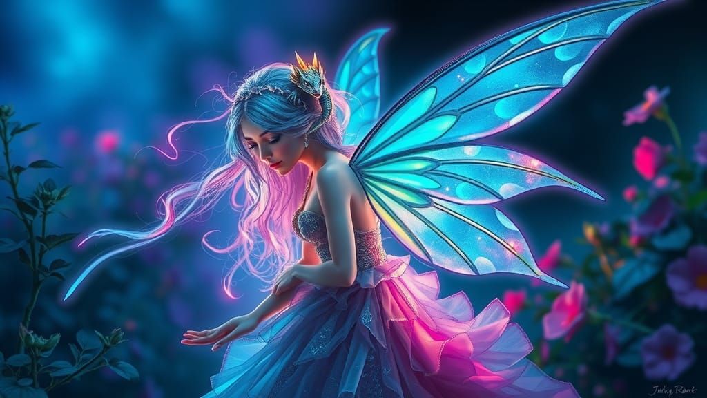 Mystical Fairy in Enchanted Garden, Ethereal Color Fields