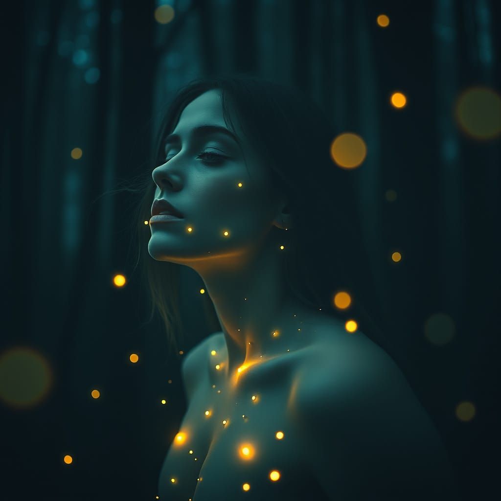 Ethereal Woman in Mystical Forest, Double Exposure