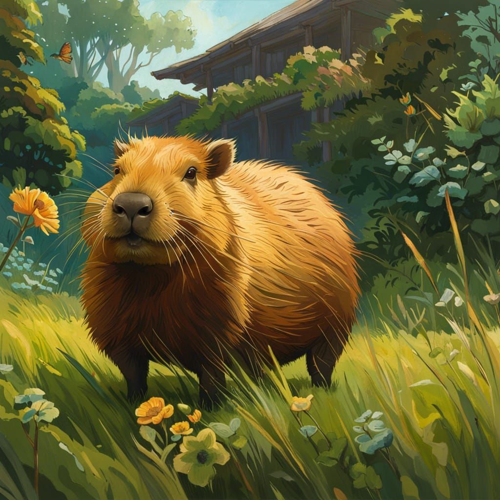Capybara Stroll: Photorealistic Close-up in Detailed Landsca...