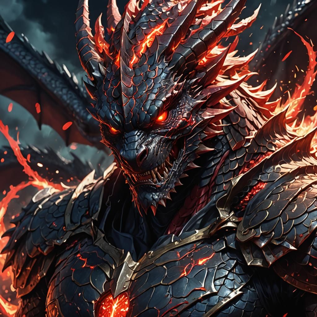 Imposing Dragon Man with Death Glare in Anime Style