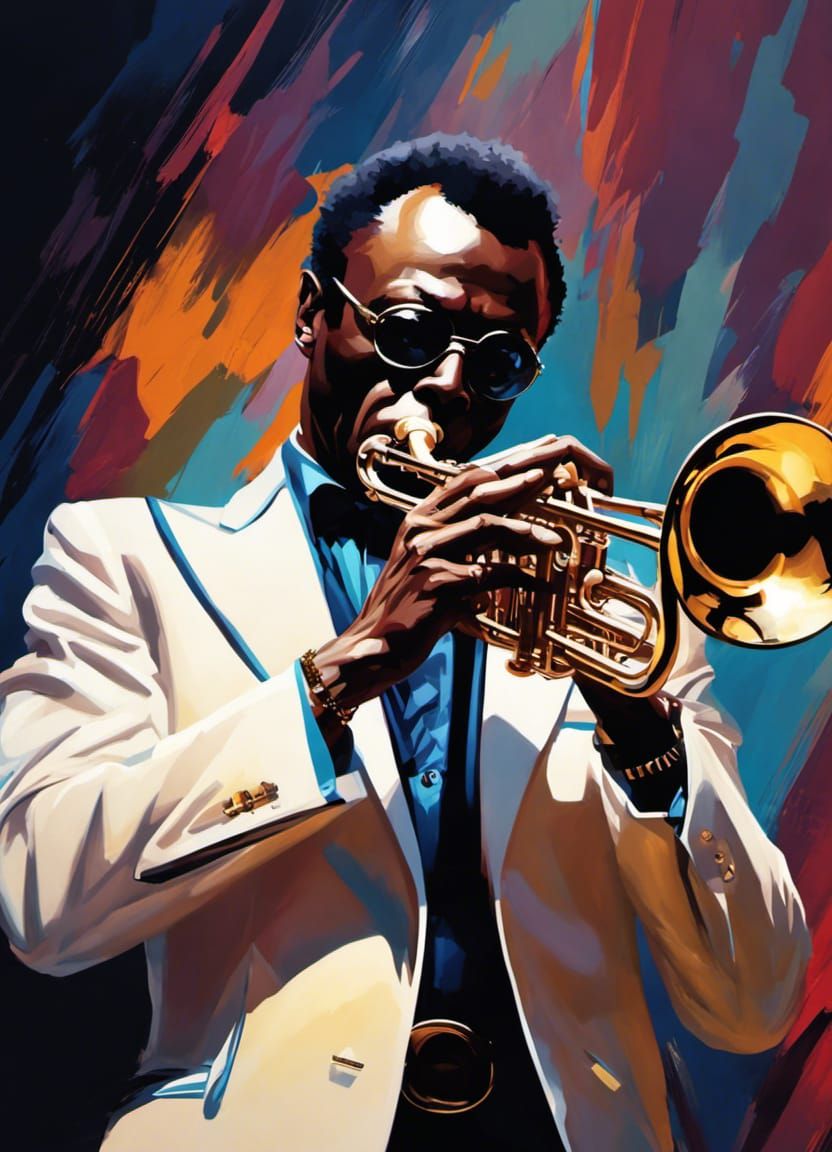 Miles Davis Portrait in Art Nouveau Style