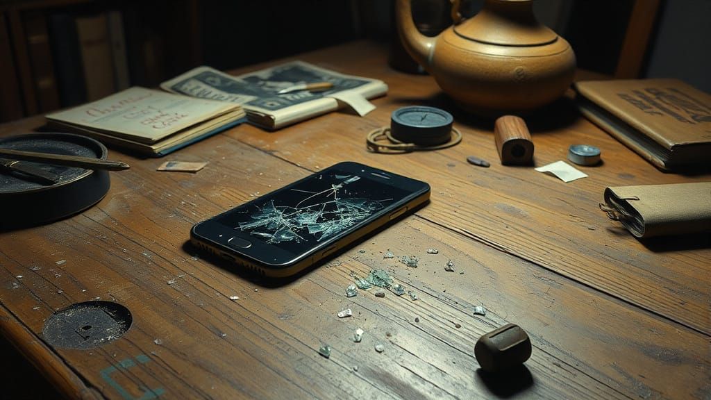 Shattered Smartphone in a Cozy Study