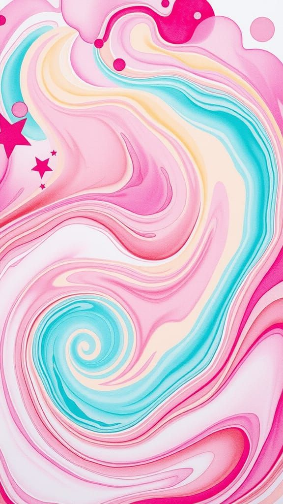 Abstract Watercolor Swirls with Pastel Star Accents