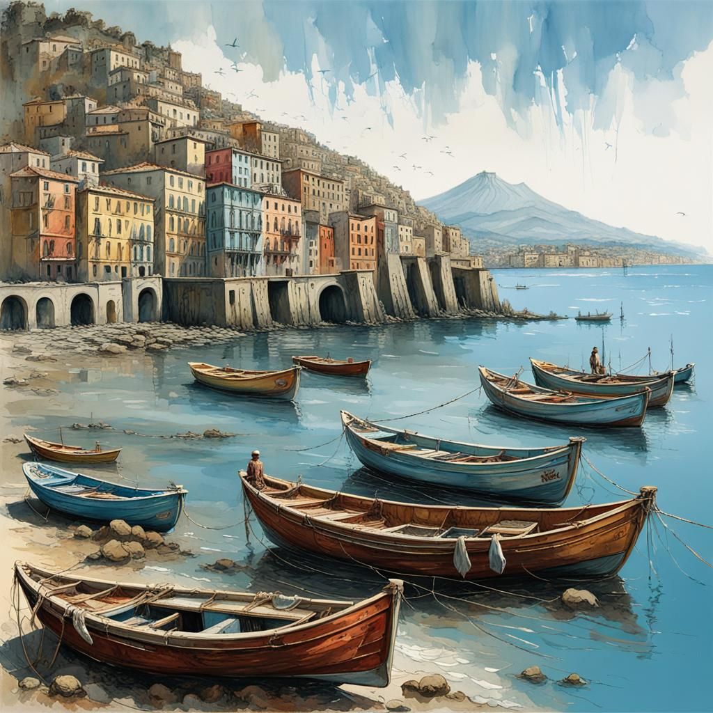 Naples Fishing Boats: Classic Watercolor Screen Print