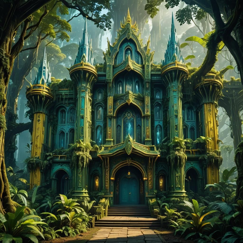 High Elf Sci-Fi Palace in Rainforest: Digital Matte