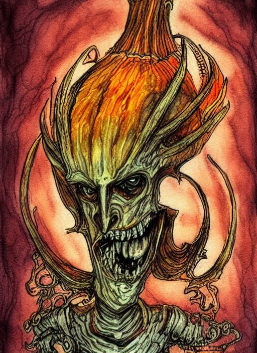 Pumpkin-Headed Demon in Dark Fantasy Style