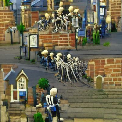 Victorian Skeletons Gather in Town Square