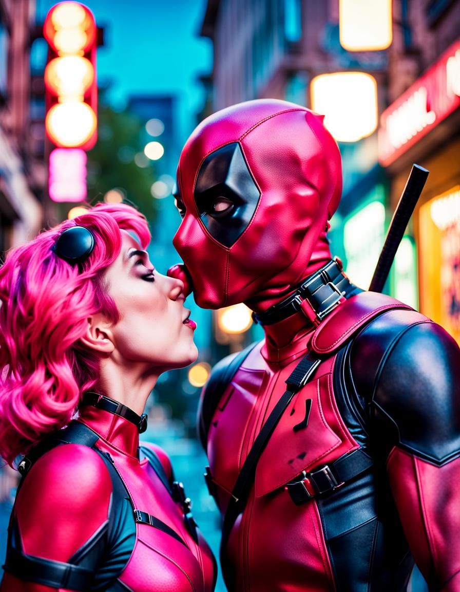 Deadpool kissing Ladypool
