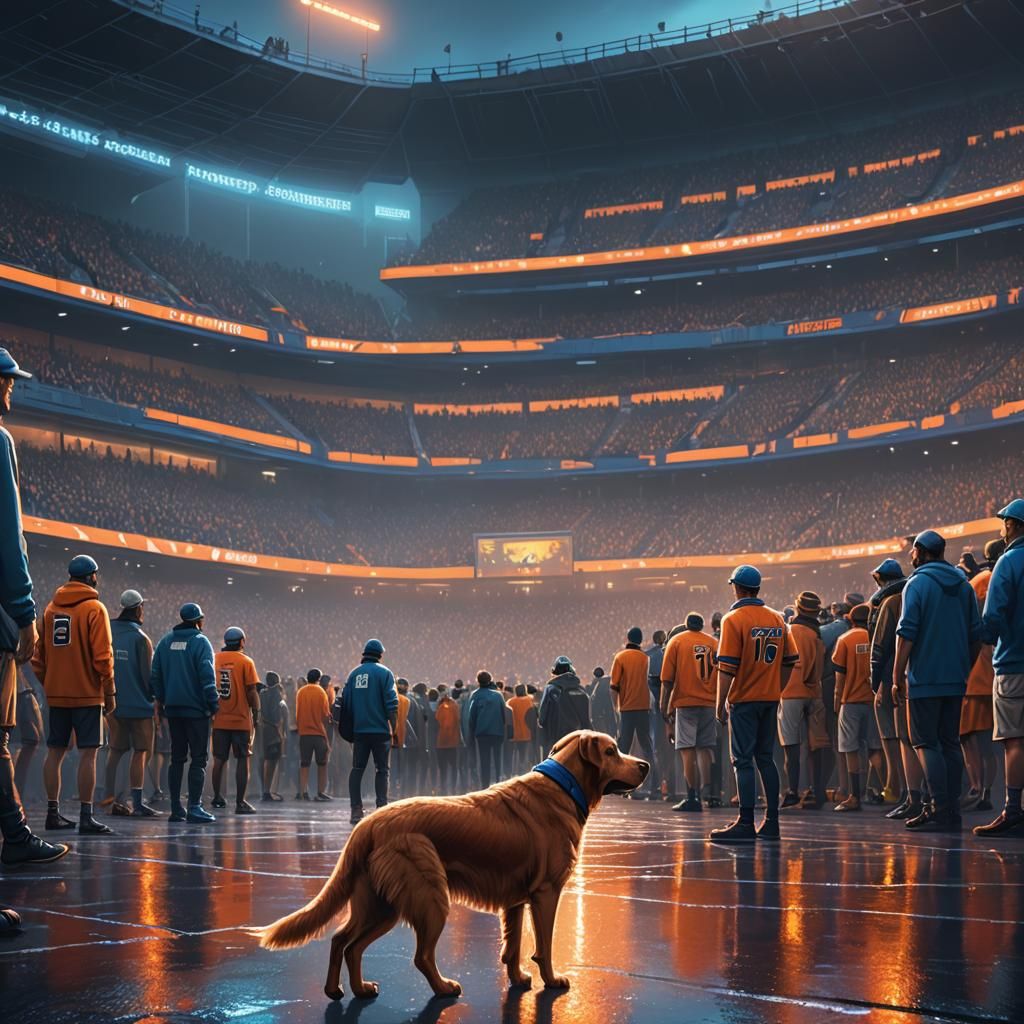 Dog Watches Football in Fantasy Stadium, Concept Art