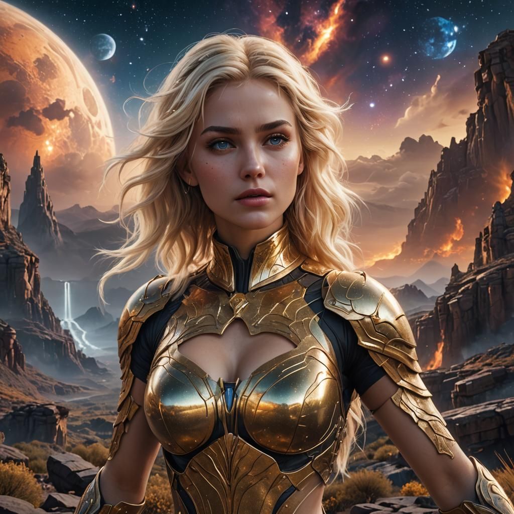 Sensual Blonde Lyran in Space: Detailed Digital Painting