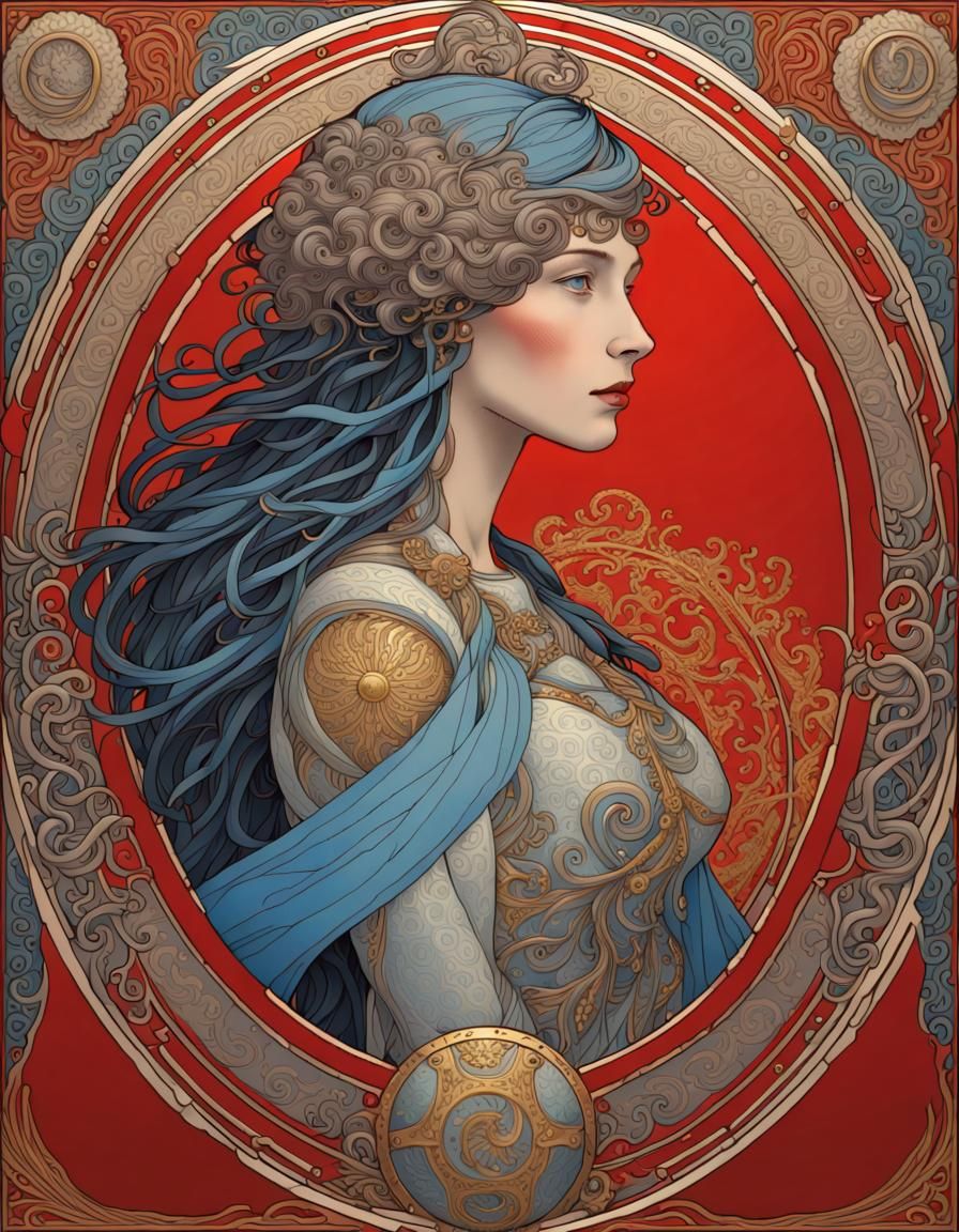 Art Deco Woman with Trout Shield