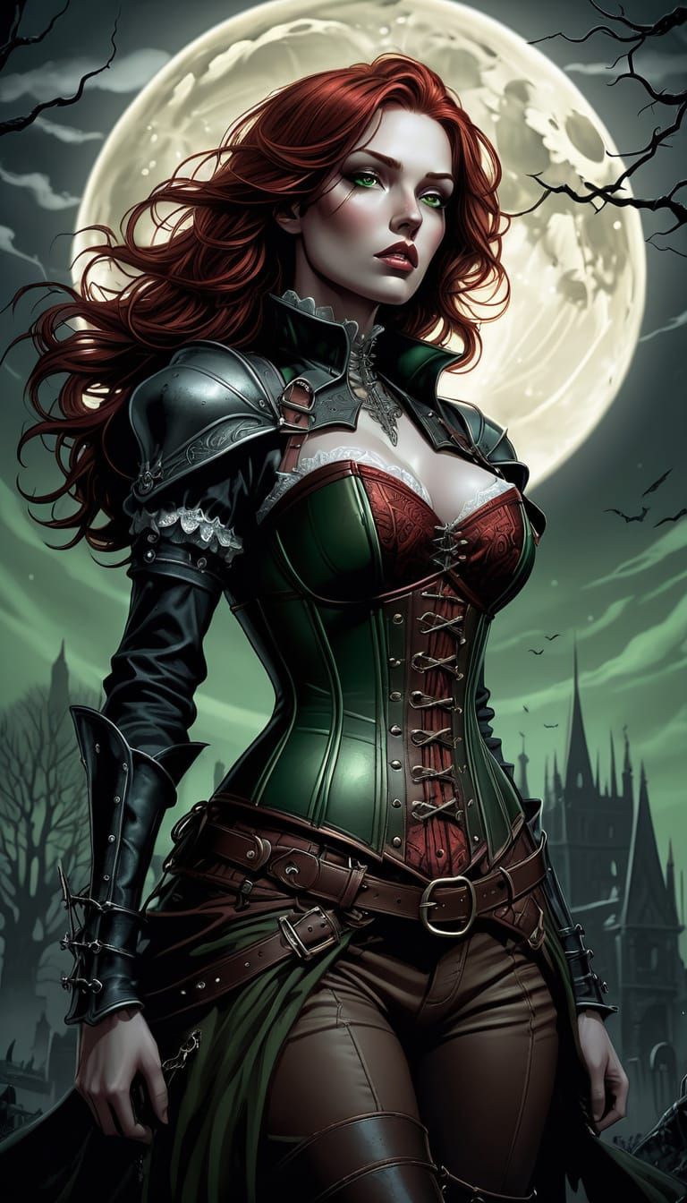 Gothic Fantasy Woman Basks in Moonlight