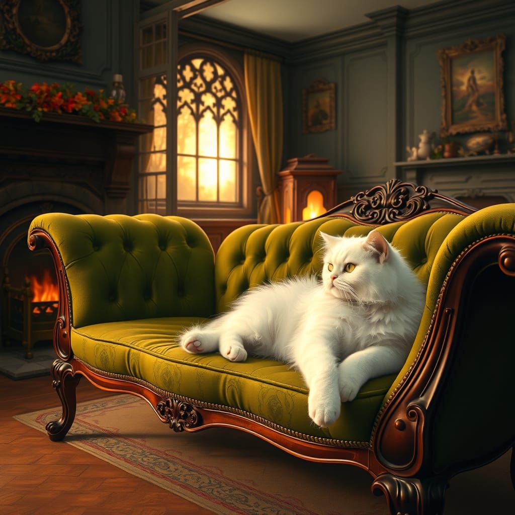 Persian Cat on Queen Anne Couch in Tudor Room