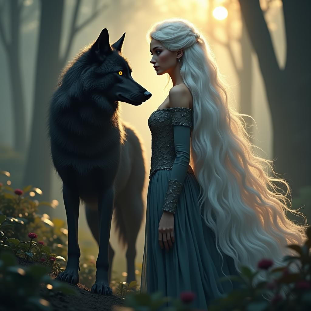 Wolf Protector in Mystical Forest, Digital Art