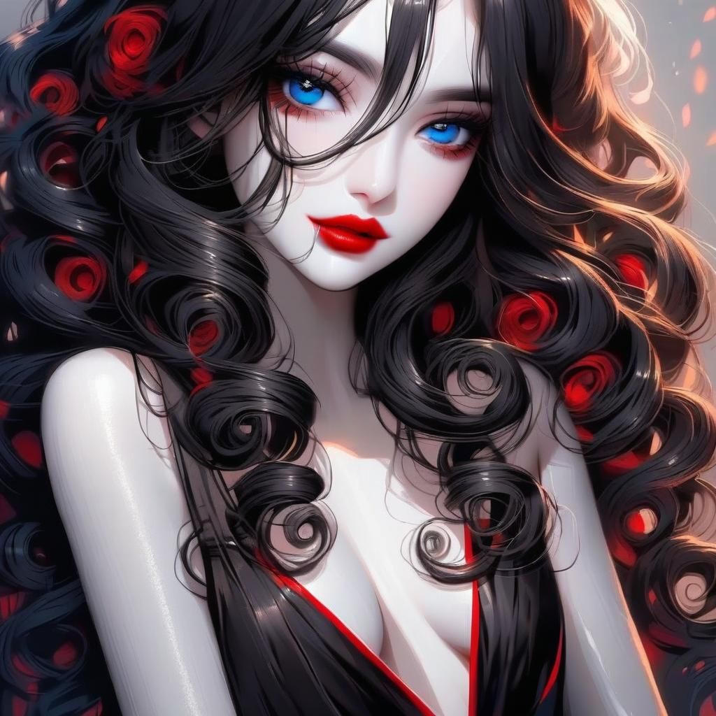 Beautiful Woman with Red Lips and Blue Eyes