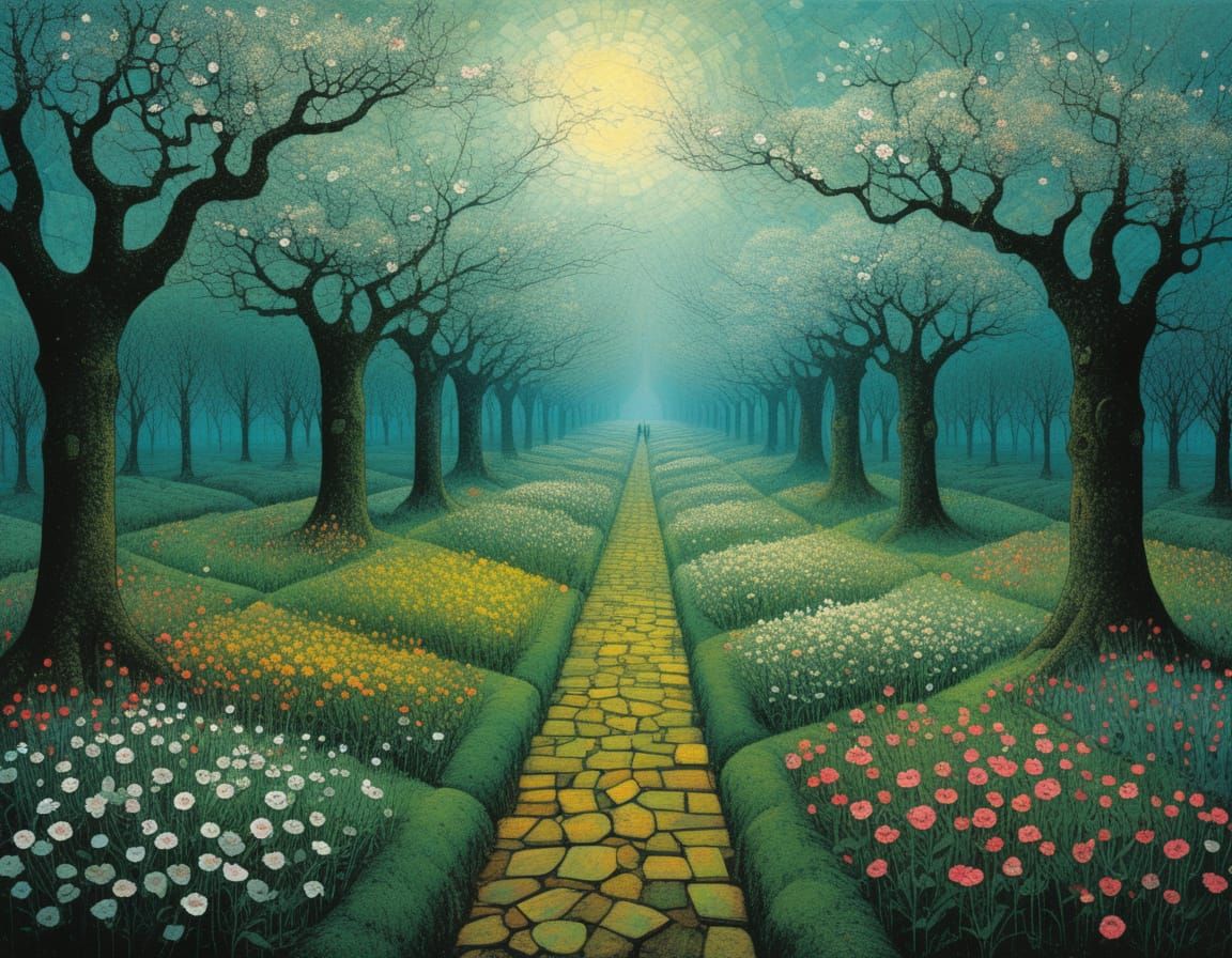 Surrealist Garden Landscape in Vibrant Colors