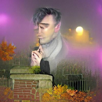 Pastel Goth Man Smoking on Foggy Autumn Night