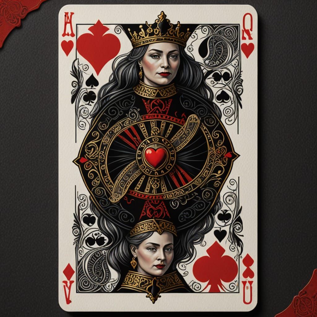 Black Queen of Hearts Playing Card