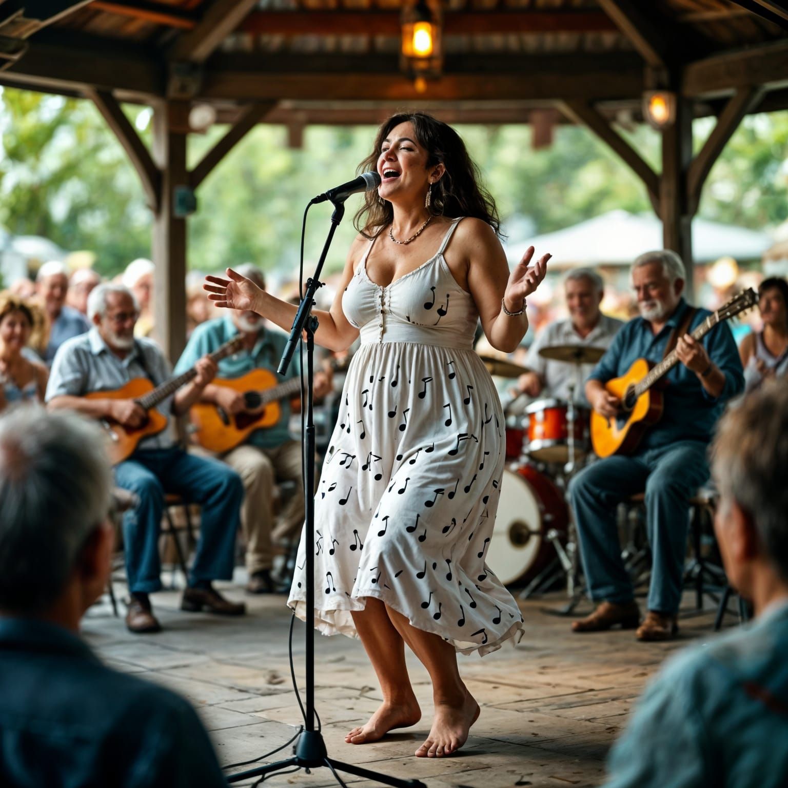 Rock Band Concert with Cheering Crowd, Hyperrealistic Style