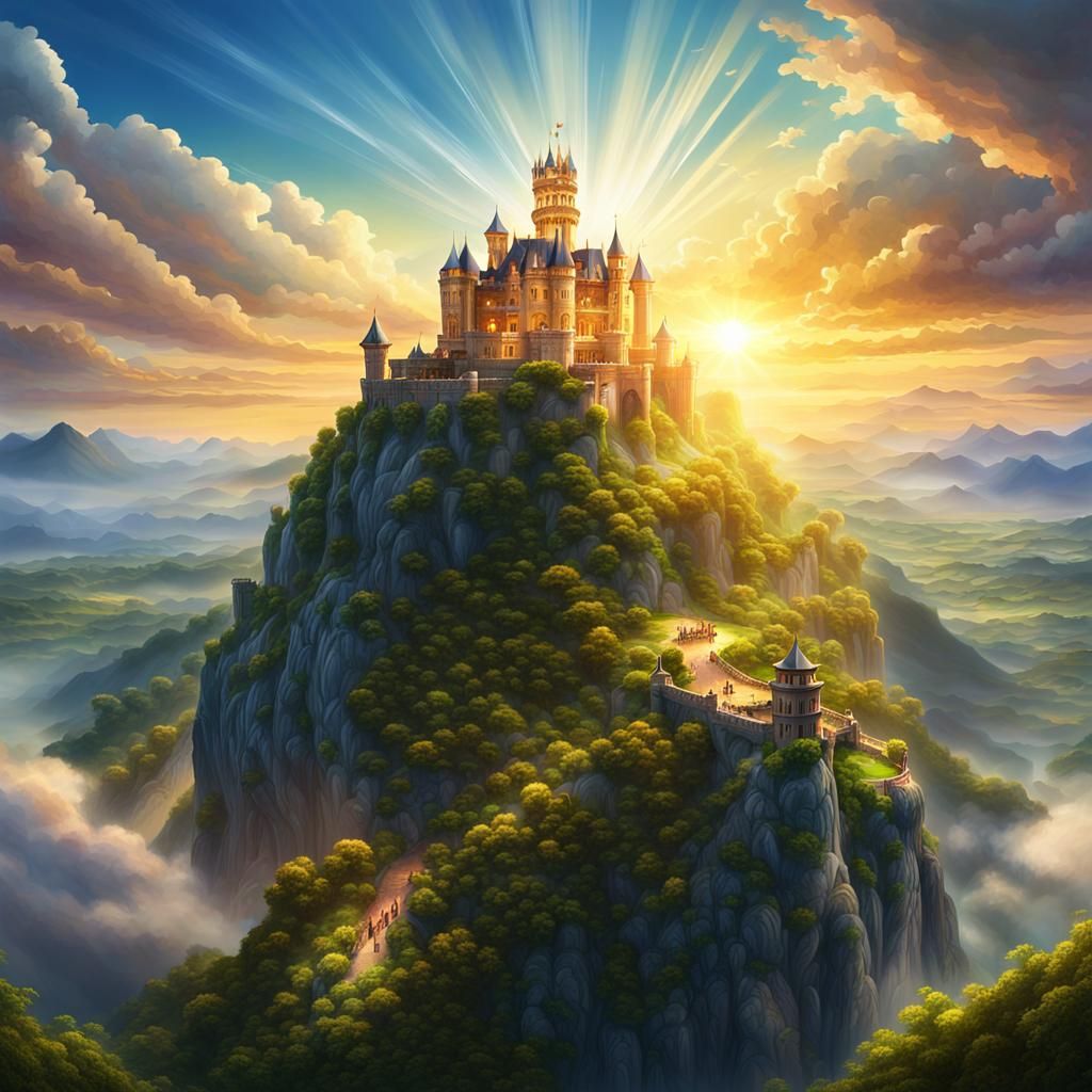 Majestic Castle at Sunset: Fantasy Digital Art