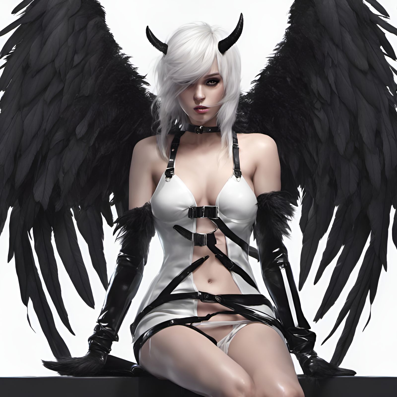 Fallen Angel in Manhwa Style with Latex Harness