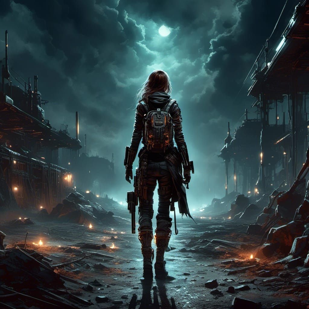 Cyborg Walks Desolate Highway in Nuclear Winter