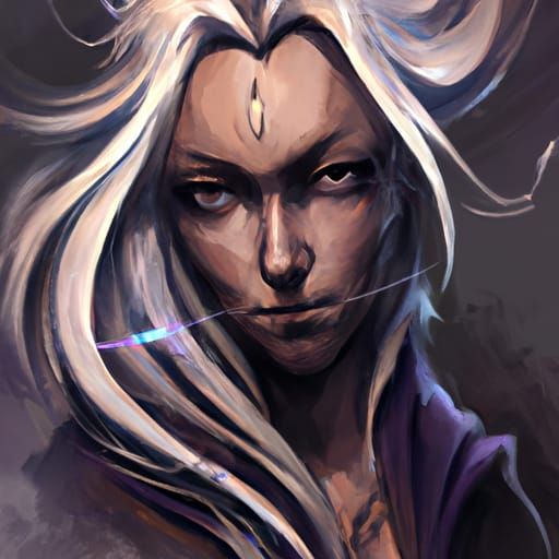 Stern Silver-Haired Warrior Woman Portrait