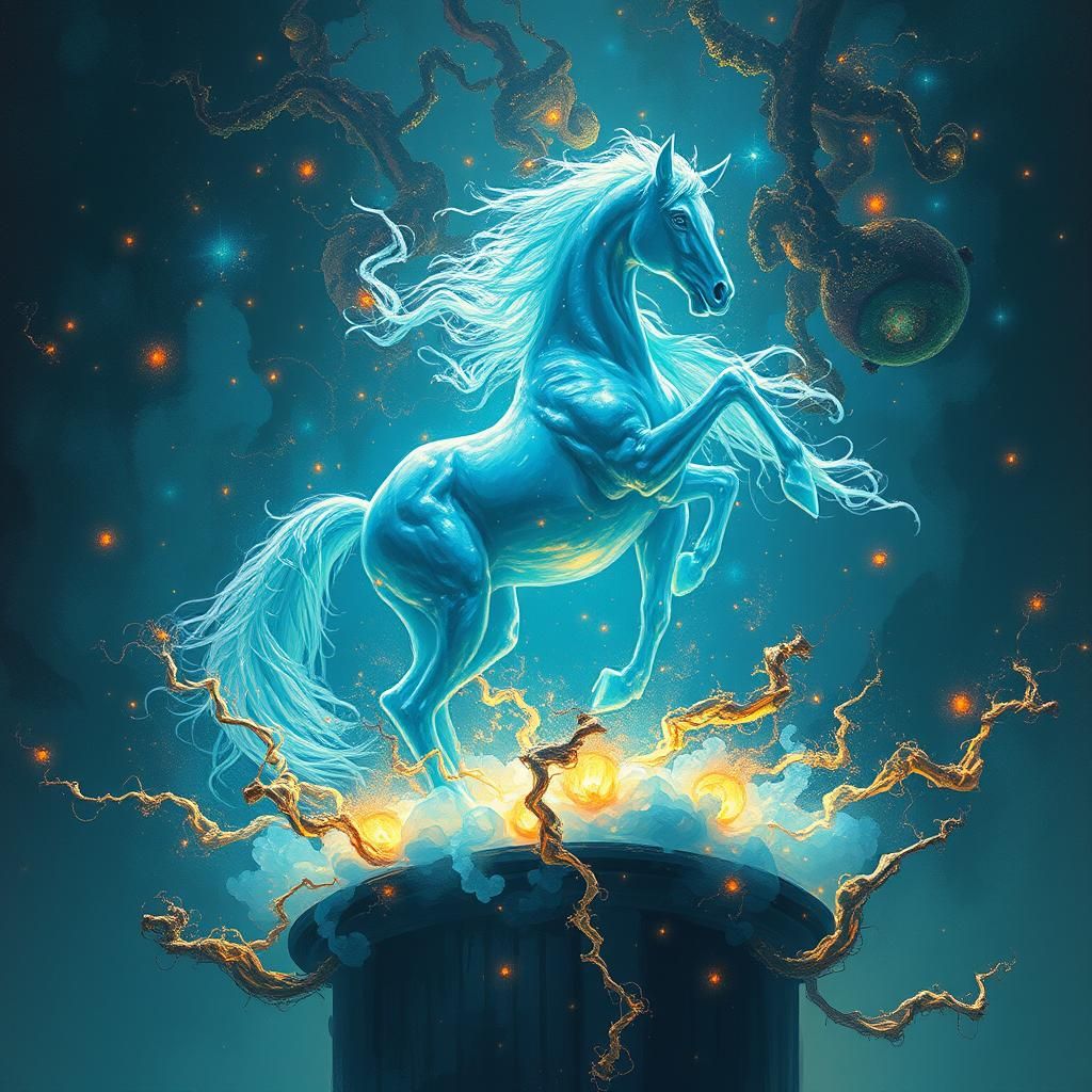Ethereal Headless Horse with Luminescent Bio-Matter