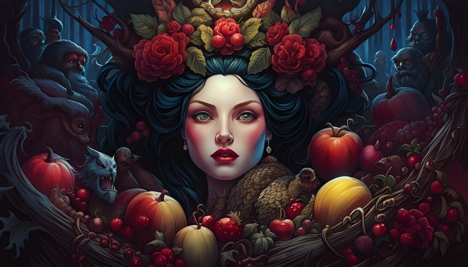 Snow White and Dwarves: Sinister Digital Illustration
