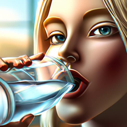 Blonde Woman Portrait with Iced Water
