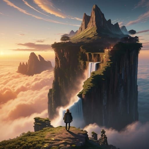 Golden Sunset Over Cloud Sea: Cinematic Fantasy Landscape