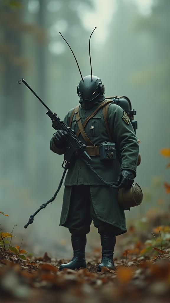 Ant Soldier in Army Uniform on Battlefield