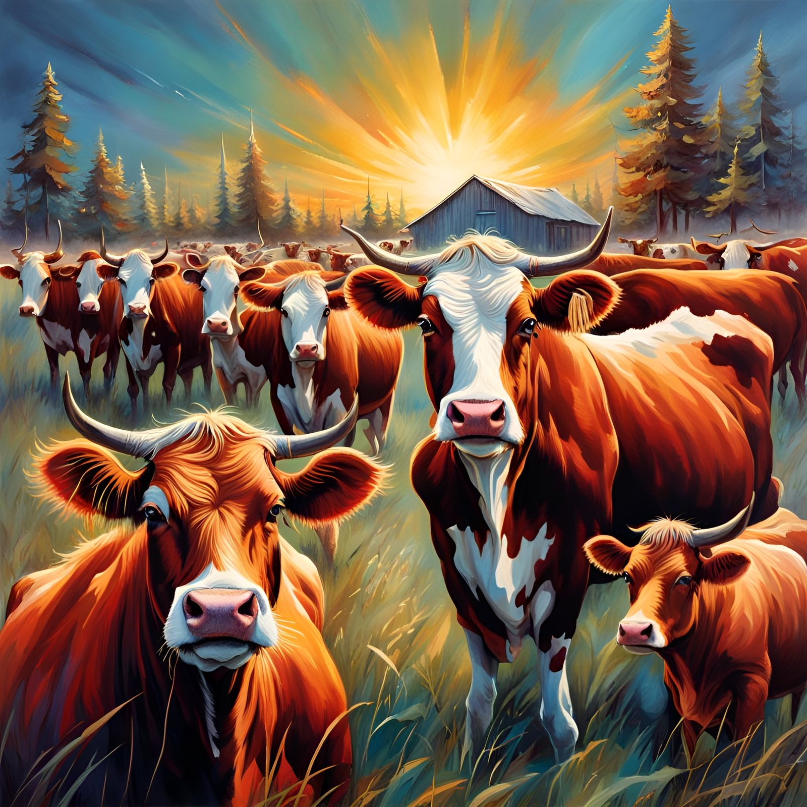 Cows in Santa Hats: Cartoon Storybook Illustration
