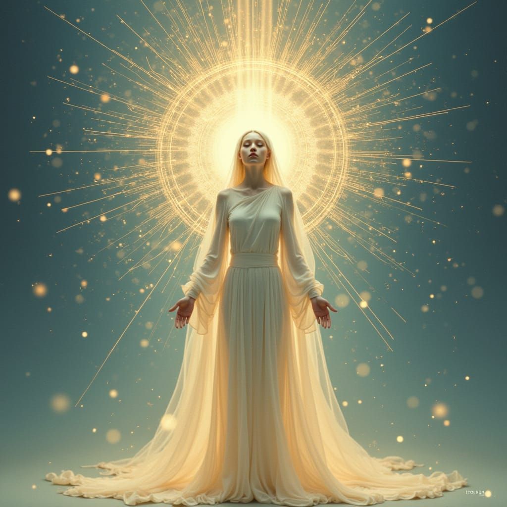 Serene Figure Surrounded by Protective Energy