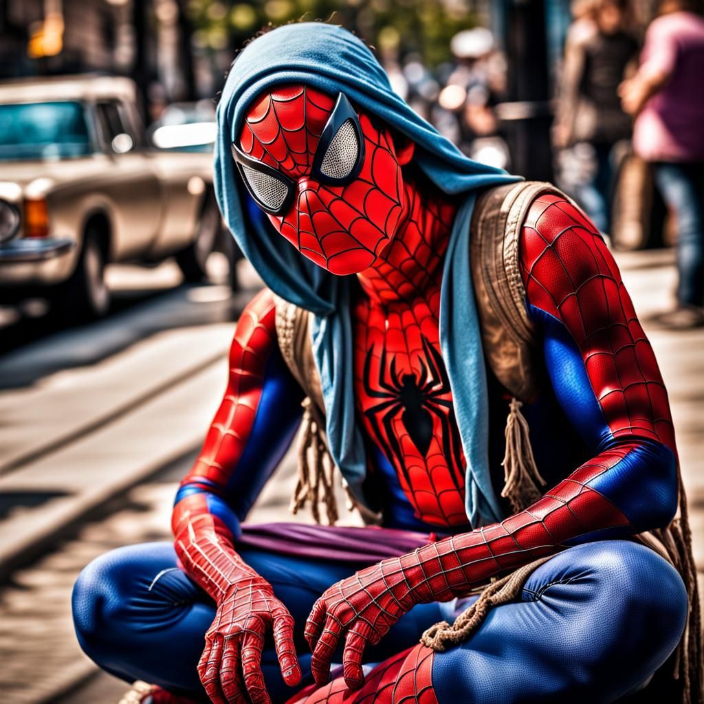Hippie Spiderman in Hyperrealistic Style