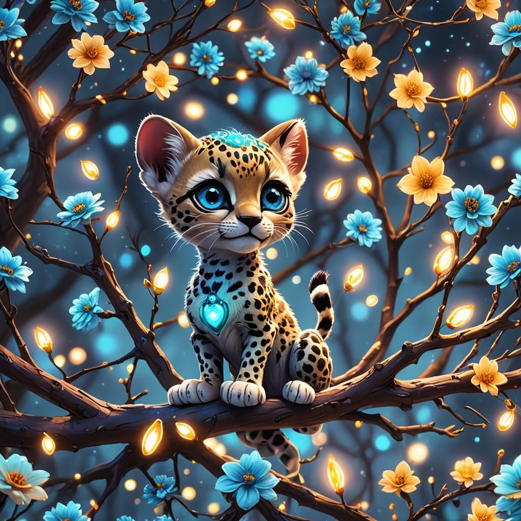 Nebula-Eyed Cheetah Cub Portrait in Whimsical Style