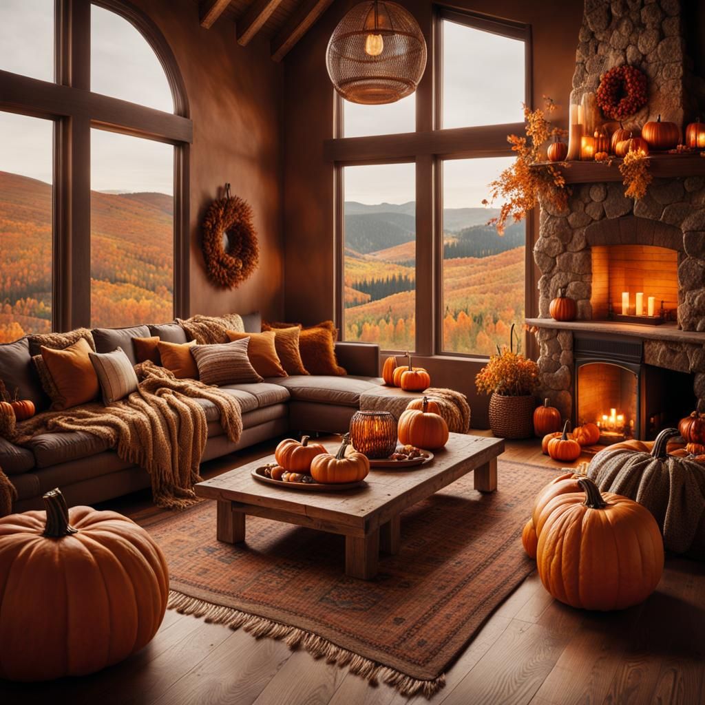 Boho Chic Living Room with Autumnal Decor