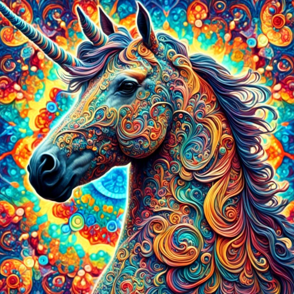 Kaleidoscopic Springtime Unicorn in Stained Glass Style