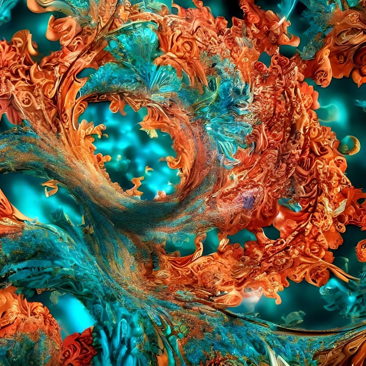 Psychedelic Cosmic Fractal in Icy Teal Hues