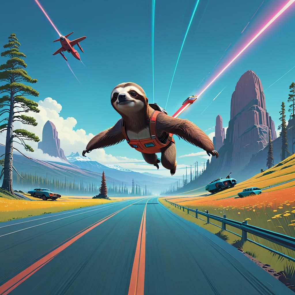Speedy Sloth in Science Fiction Landscape