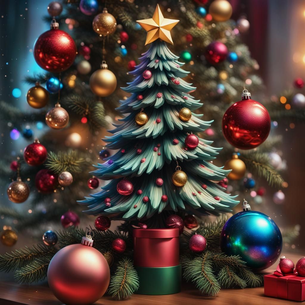 Hyperrealistic Christmas Tree in a Colorful Universe