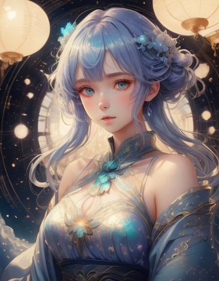 Anime-Inspired Goddess Adorned by Celestial Light