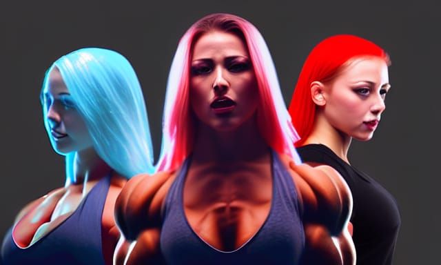 Muscle Women Enjoying the Park, Digital Renaissance Art