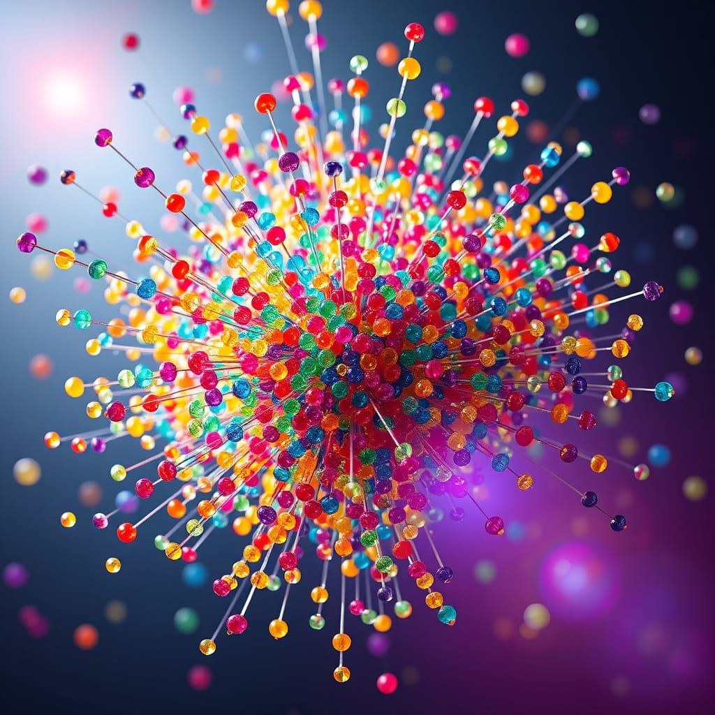 Explosion of Vibrant Beads in Surreal Dreamscape