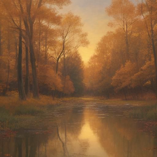 Autumn Forest Path to Cabin: Oil Painting