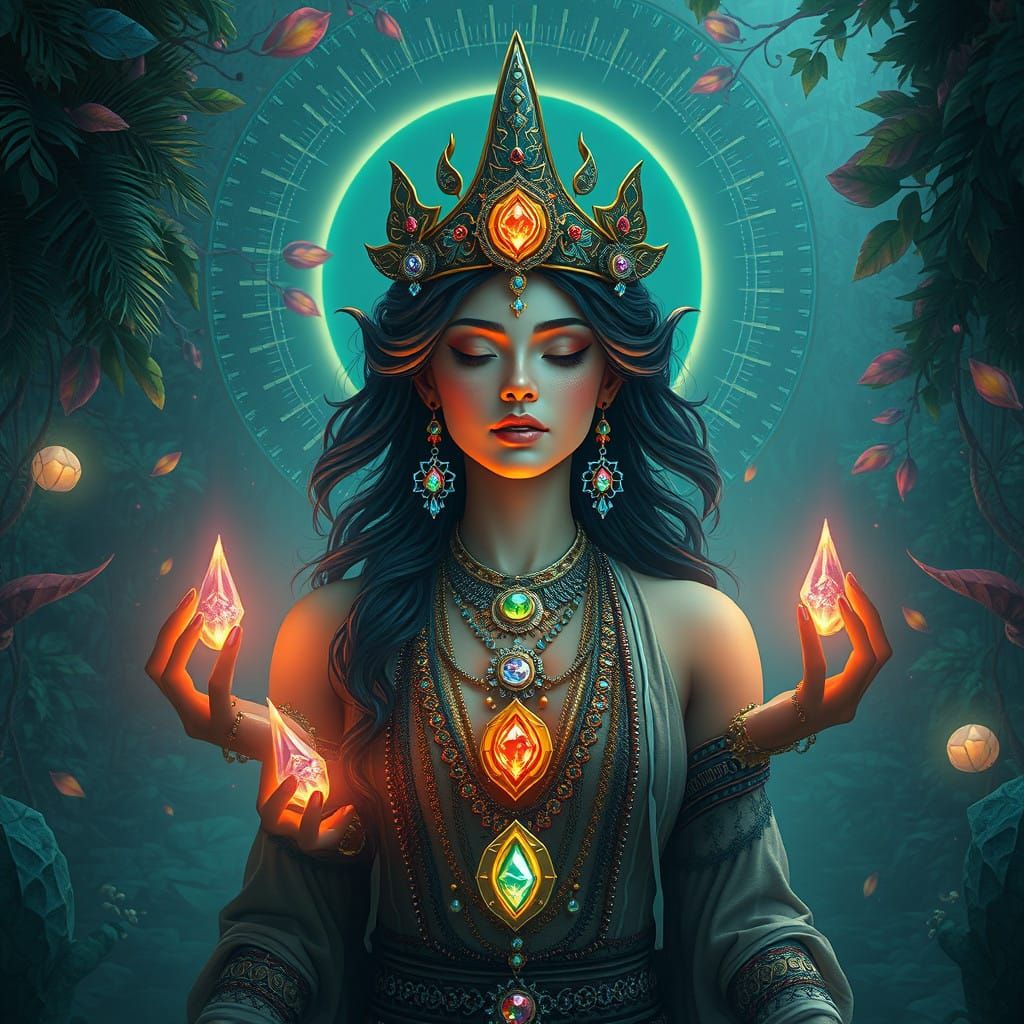 Serene Goddess of Harmony in Vibrant Fantasy Realm