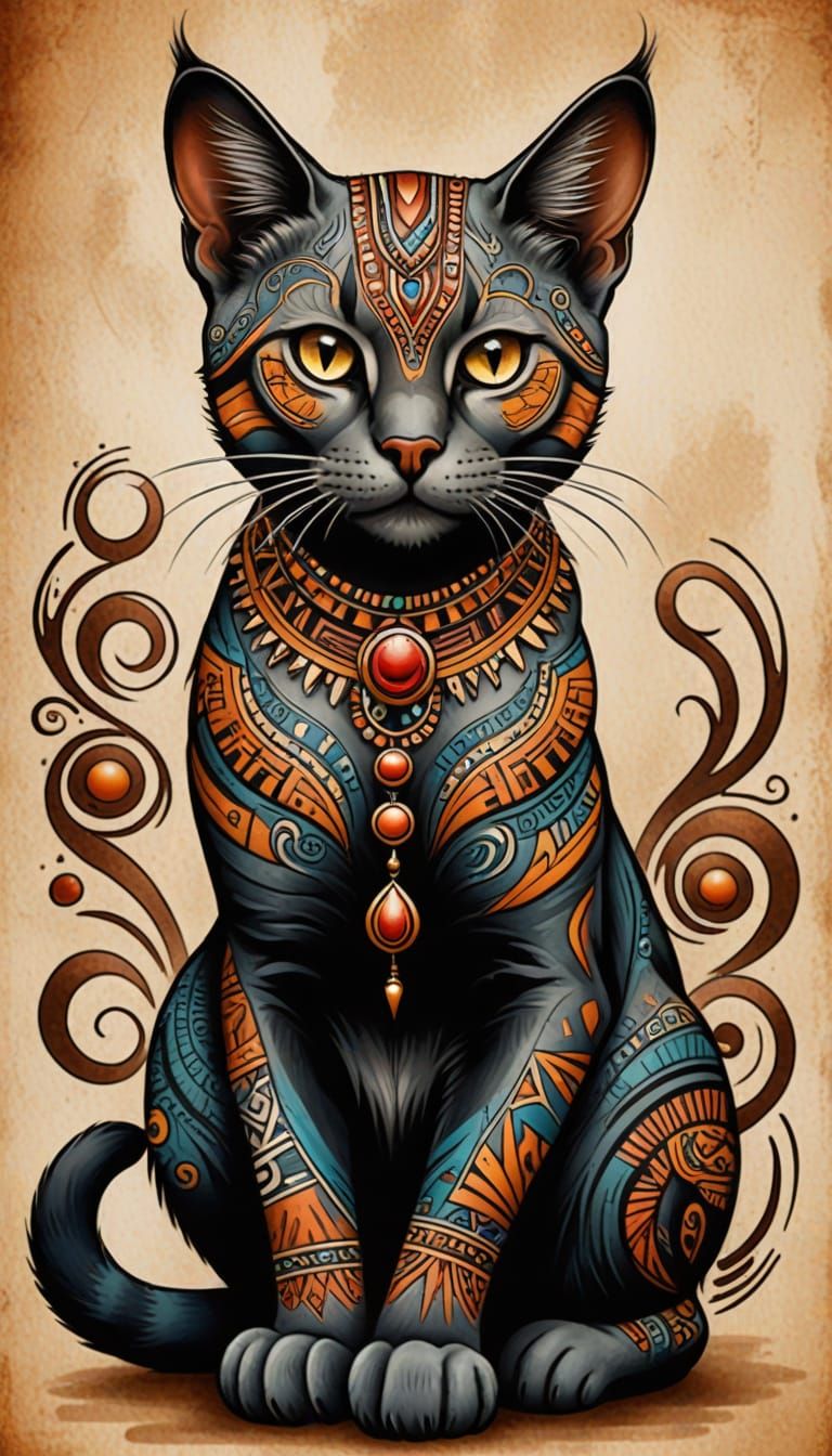 tribal cat art