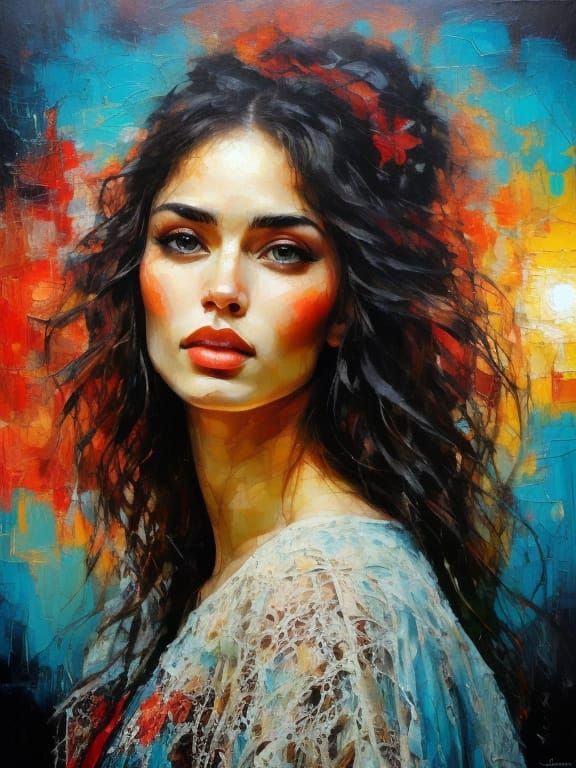 Young Woman Brushing Hair in Sfumato Oil Masterpiece