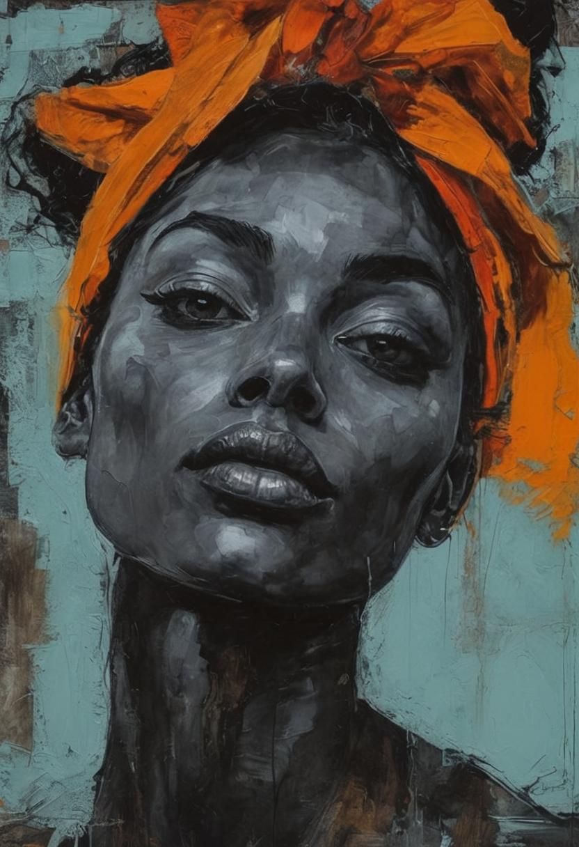 High Contrast Goth Girl Portrait in Impasto Style