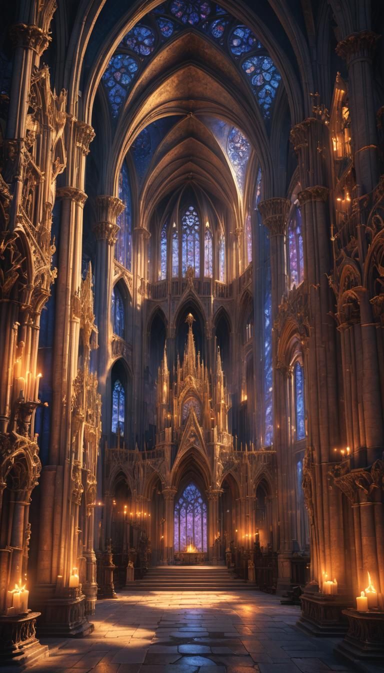 Mystical Being Casts Light in Gothic Cathedral